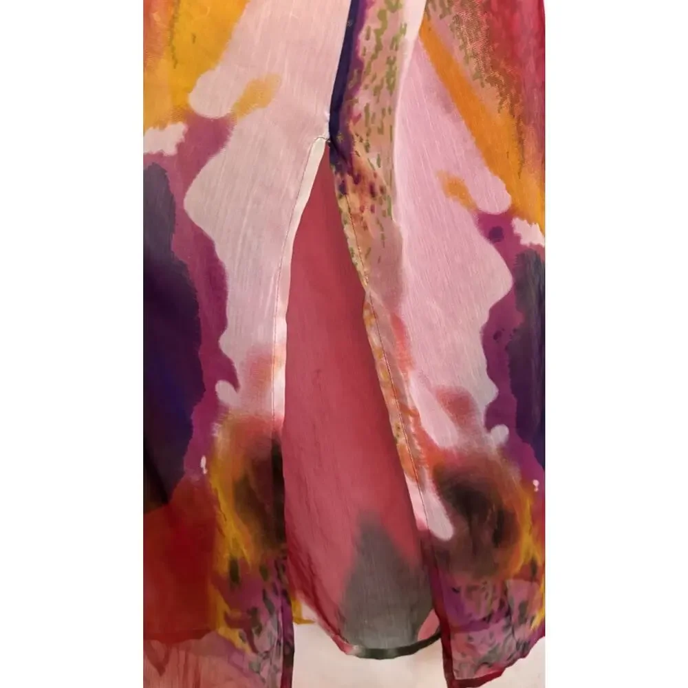 Michael Stars Sheer Colorful Watercolor Kaftan Cover Up One Size Pastel Gardens